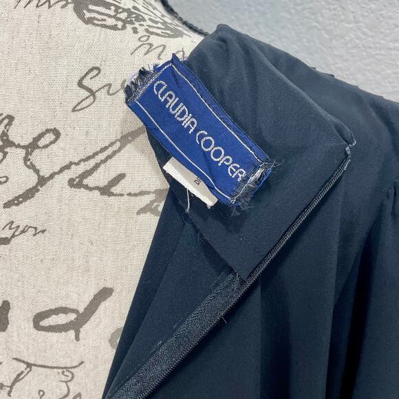 Vintage 80s Claudia Cooper Black Sequin Shoulder Draped Midi Dress Sz 16 - Picture 7 of 9